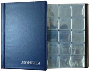 Альбом на 120 монет, 8 листов, ячейка 35х35 мм АМ-120, вертикальный (синий)