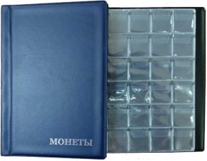 Альбом на 192 монеты, 8 листов, ячейка 26х29 мм AM-192, вертикальный (синий)