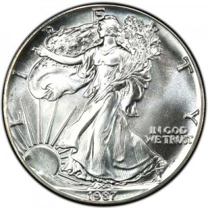 American Eagle 1987 One Ounce  Uncirculated Coin price, composition, diameter, thickness, mintage, orientation, video, authenticity, weight, Description