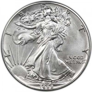 American Eagle 1988 One Ounce  Uncirculated Coin price, composition, diameter, thickness, mintage, orientation, video, authenticity, weight, Description