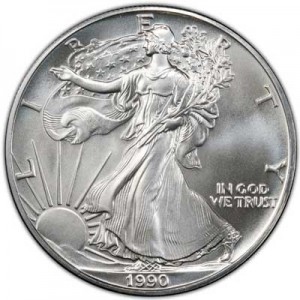 American Eagle 1990 One Ounce  Uncirculated Coin price, composition, diameter, thickness, mintage, orientation, video, authenticity, weight, Description