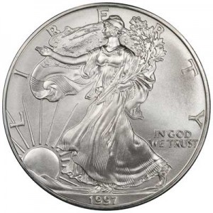 American Eagle 1997 One Ounce  Uncirculated Coin price, composition, diameter, thickness, mintage, orientation, video, authenticity, weight, Description