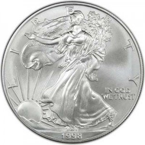 American Eagle 1998 One Ounce  Uncirculated Coin price, composition, diameter, thickness, mintage, orientation, video, authenticity, weight, Description