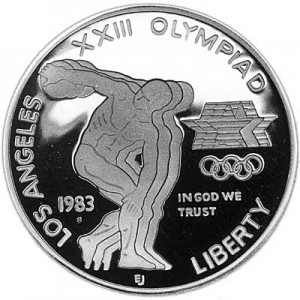 Dollar 1983 Discus thrower,  proof price, composition, diameter, thickness, mintage, orientation, video, authenticity, weight, Description
