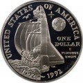 1 доллар 1992 США Колумб,  proof, серебро