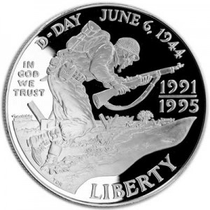 1 доллар 1993 США D-Day Десант в Нормандии,  proof, серебро