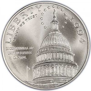 Dollar 1994 200 years Capitol , UNC price, composition, diameter, thickness, mintage, orientation, video, authenticity, weight, Description