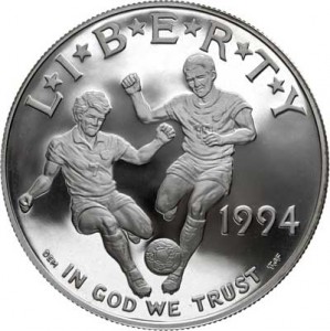 Dollar 1994 USA World Cup,  proof price, composition, diameter, thickness, mintage, orientation, video, authenticity, weight, Description