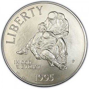 Dollar 1995 Civil War  UNC price, composition, diameter, thickness, mintage, orientation, video, authenticity, weight, Description