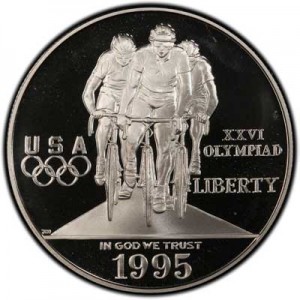 Dollar 1995 USA XXVI Olympiad Cycling  proof price, composition, diameter, thickness, mintage, orientation, video, authenticity, weight, Description