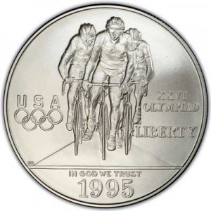 Dollar 1995 USA XXVI Olympiad Cycling  unc price, composition, diameter, thickness, mintage, orientation, video, authenticity, weight, Description