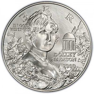 Dollar 1999 Dolley Madison  UNC price, composition, diameter, thickness, mintage, orientation, video, authenticity, weight, Description
