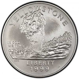 1 доллар 1999 Йеллоустоун,  UNC цена, стоимость