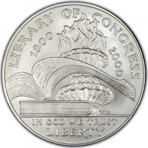 1 доллар 2000 Двухсотлетие Библиотеки Конгресса,  UNC цена, стоимость