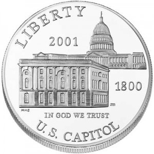1 доллар 2001 Капитолий,  UNC цена, стоимость