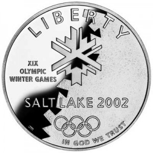 Dollar 2002 Salt Lake City XIX winter Olimpic Games,  proof price, composition, diameter, thickness, mintage, orientation, video, authenticity, weight, Description