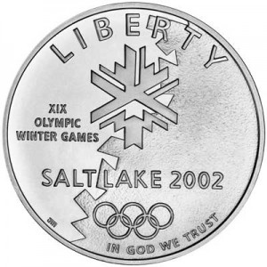 Dollar 2002 Salt Lake City XIX winter Olimpic Games,  UNC price, composition, diameter, thickness, mintage, orientation, video, authenticity, weight, Description