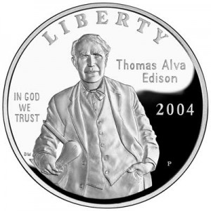 Dollar 2004 Thomas Alva Edison  proof Preis, Komposition, Durchmesser, Dicke, Auflage, Gleichachsigkeit, Video, Authentizitat, Gewicht, Beschreibung