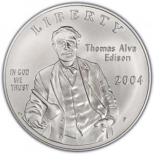 1 доллар 2004 Томас Альва Эдисон,  UNC цена, стоимость