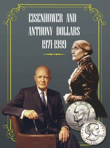 Folder for Suzan B.Antony and Eisenhower dollars price, composition, diameter, thickness, mintage, orientation, video, authenticity, weight, Description