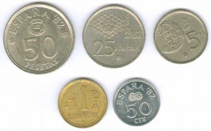 Satz von Münzen 1980 Spanien, ESPANA '82, 5 Münzen Preis, Komposition, Durchmesser, Dicke, Auflage, Gleichachsigkeit, Video, Authentizitat, Gewicht, Beschreibung