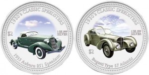 Set 2 Dollar Cook Islands 2006, 1930's Classic speedsters price, composition, diameter, thickness, mintage, orientation, video, authenticity, weight, Description
