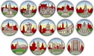 Набор цветных 5 рублей 2016 Столицы государств, освобожденные советскими войсками (14 монет), в альбоме