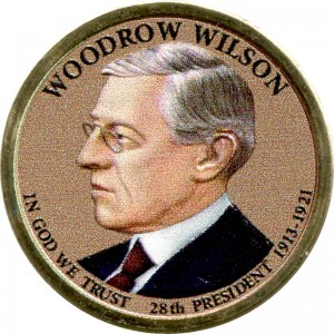 1 Dollar 2013 USA, 28 Präsident Woodrow Wilson, farbig