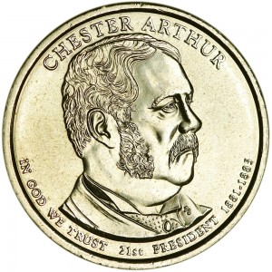 1 доллар 2012 США, 21-й президент Чеcтер Артур двор D цена, 1 доллар серии Президентские доллары США, стоимость