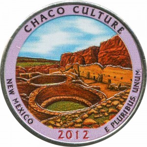 25 cents Quarter Dollar 2012 USA Chaco Culture 12th National Park, colorized