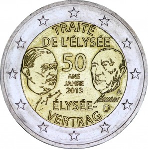 2 euro 2013 Germany  Elysée Treaty, mint mark A price, composition, diameter, thickness, mintage, orientation, video, authenticity, weight, Description