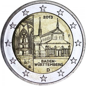 2 евро 2013 Германия Баден-Вюртемберг, монастырь Маульбронн, двор F