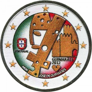 2 euro 2012 Portugal, City of Guimaraes colorized price, composition, diameter, thickness, mintage, orientation, video, authenticity, weight, Description