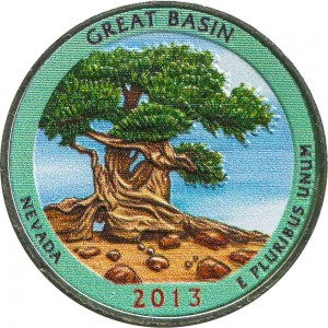 Quarter Dollar 2013 USA Great Basin 18th National Park, colorized price, composition, diameter, thickness, mintage, orientation, video, authenticity, weight, Description