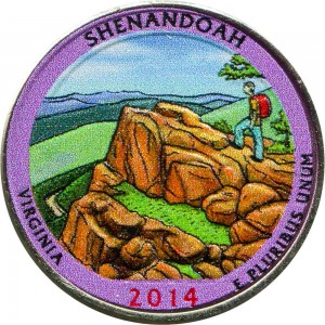 Quarter Dollar 2014 USA Shenandoah 22th National Park, colored price, composition, diameter, thickness, mintage, orientation, video, authenticity, weight, Description
