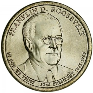 1 доллар 2014 США, 32-й президент Франклин Делано Рузвельт, двор D