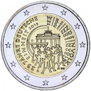 2 euro 2015 Germany 25 years of German Unity, mint mark A price, composition, diameter, thickness, mintage, orientation, video, authenticity, weight, Description