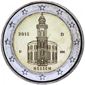 2 euro 2015 Germany Hessen, mint mark D price, composition, diameter, thickness, mintage, orientation, video, authenticity, weight, Description
