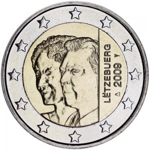 2 евро 2009, Люксембург, 90 лет вступления на престол Великой герцогини Шарлотты цена, стоимость