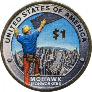 1 доллар 2015 США Сакагавея, Индейцы-строители, (цветная)