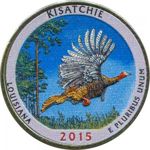 Quarter Dollar 2015 USA Kisatchie National Forest 27th National Park (colorized) price, composition, diameter, thickness, mintage, orientation, video, authenticity, weight, Description