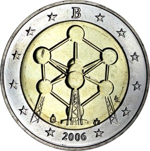2 евро 2006, Бельгия, Атомиум в Брюсселе цена, стоимость