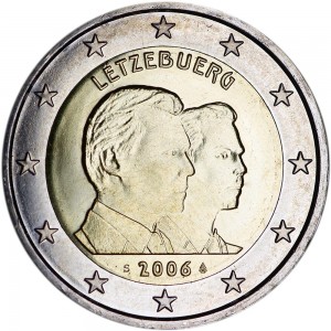 2 евро 2006, Люксембург, 25 лет принцу Гийому цена, стоимость