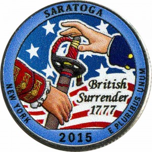 25 центов 2015 США Саратога (Saratoga), 30-й парк (цветная) цена, стоимость