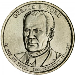 1 dollar 2016 USA, 38th President Gerald R. Ford mint D price, composition, diameter, thickness, mintage, orientation, video, authenticity, weight, Description
