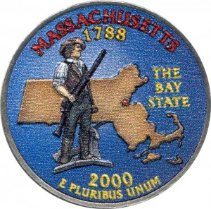 25 центов 2000 США Массачусетс (Massachusetts) (цветная) цена, стоимость