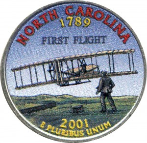 25 cents Quarter Dollar 2001 USA North Carolina (colorized)