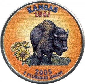 25 cents Quarter Dollar 2005 USA Kansas (colorized)