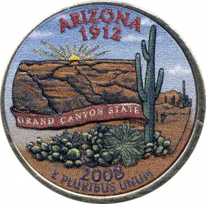 25 cents Quarter Dollar 2008 USA Arizona (colorized)