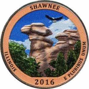 25 центов 2016 США Шони (Shawnee National Forest), 31-й парк, (цветная) цена, стоимость
